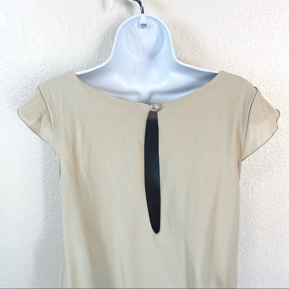 Ornella B Taupe Cap Sleeve Drop Waist Dress Size L - Picture 3 of 9